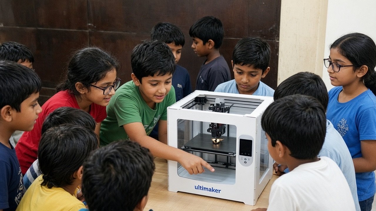 Younger students working at a classroom table