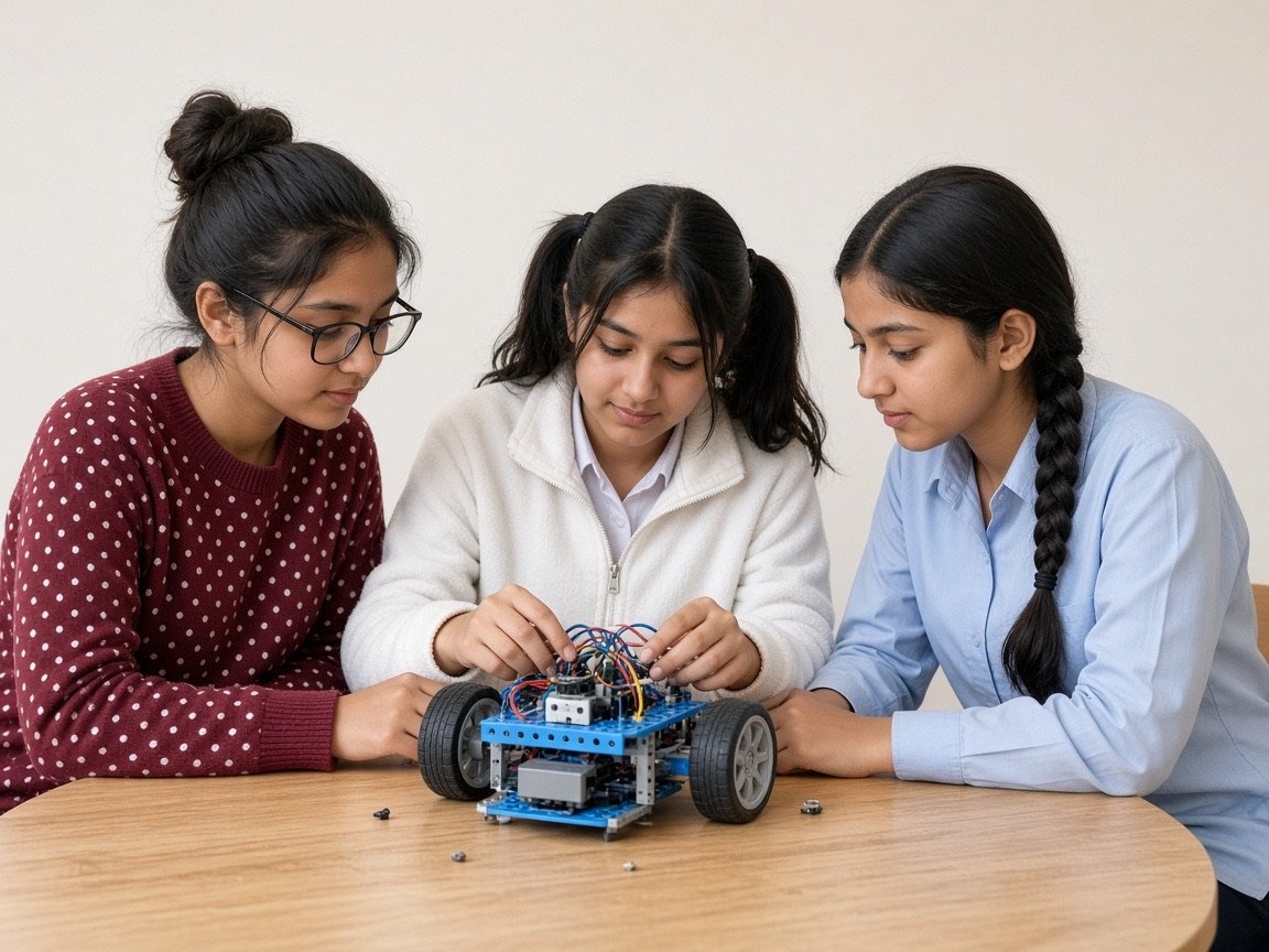 Two students building a project together
