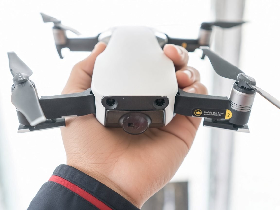 A student holding a drone they have built