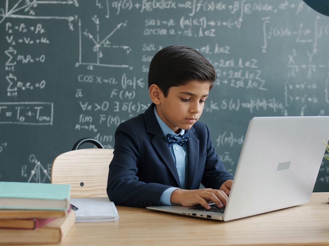 A student working at a laptop in a classroom